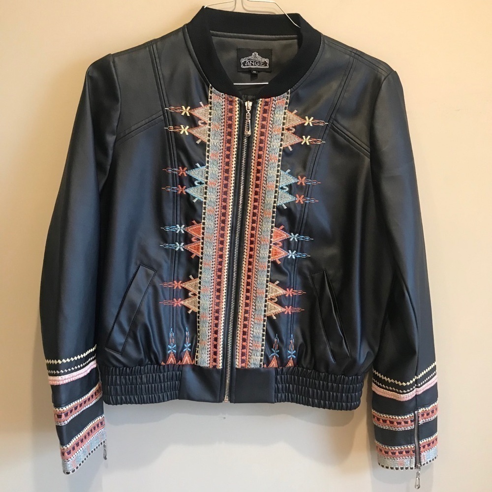 Angie Aztec Embroidered Bomber Jacket Med